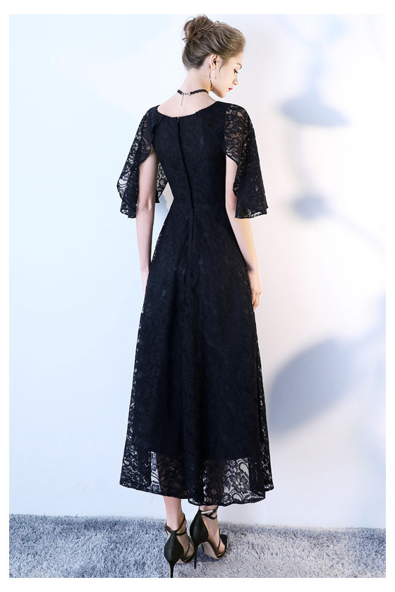 open lace back dress Vintage Formal Black Lace Up Sheath Long Prom Dresses with Sleeves main image 0