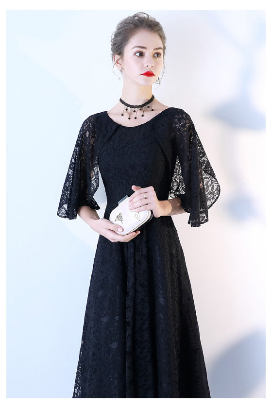 Vintage Black Lace Tea Length Party Dress With Dolman Sleeves - $68. ...