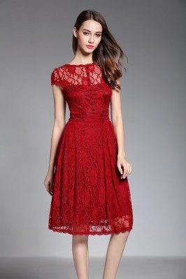 Burgundy Lace Short Dress With V Back