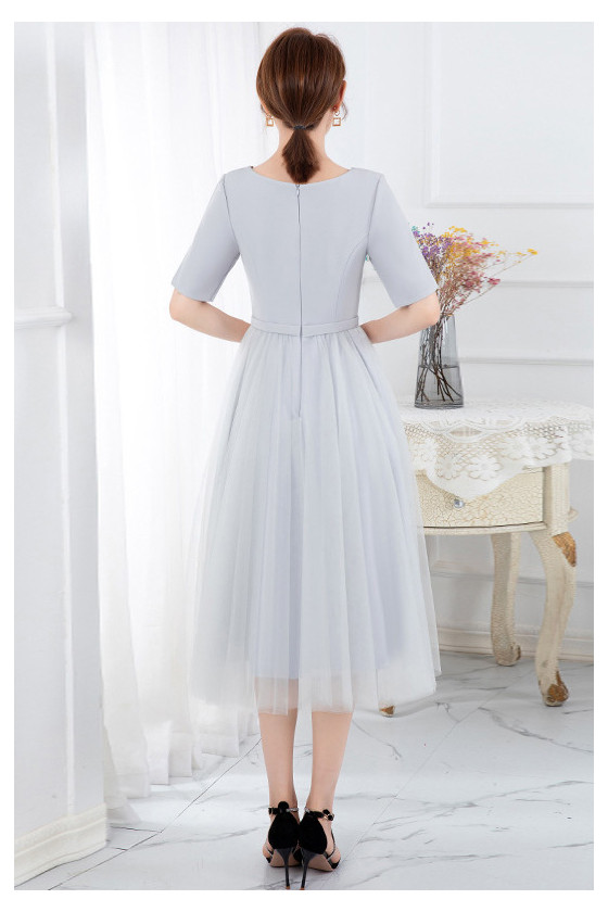off shoulder formal dress knee length Suzhoufashion Satin Burgundy Wedding Guest Dress Off The Shoulder Knee-Length Formal Dress main image 0