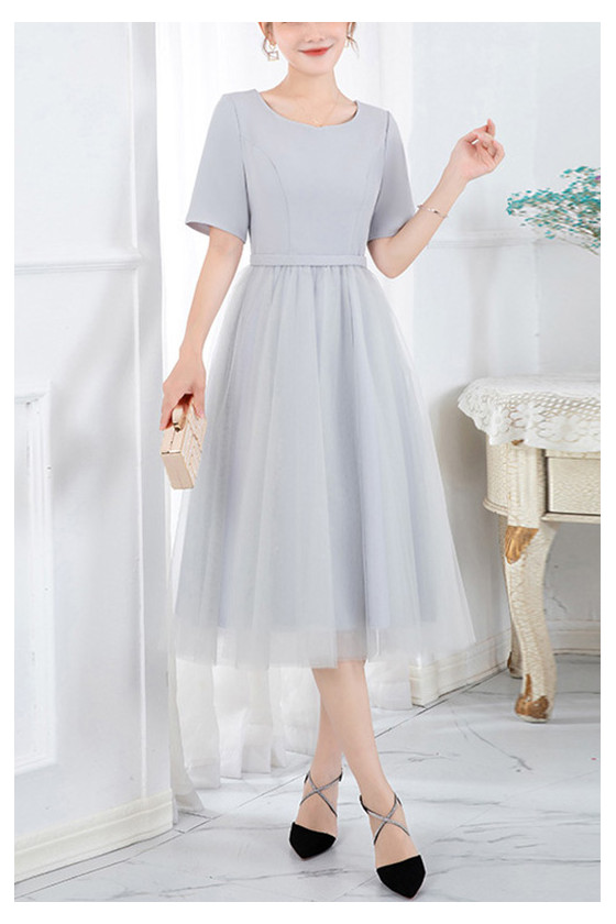 Modest Round Neck Knee Length Women Party Dress With Sleeves