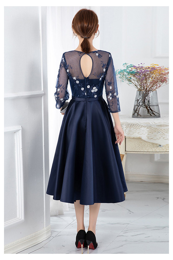 navy blue knee length bridesmaid dresses