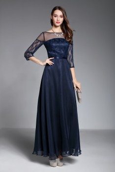 Navy Blue Sheer Sleeves Long Formal Dress - $95 #CK624 - SheProm.com