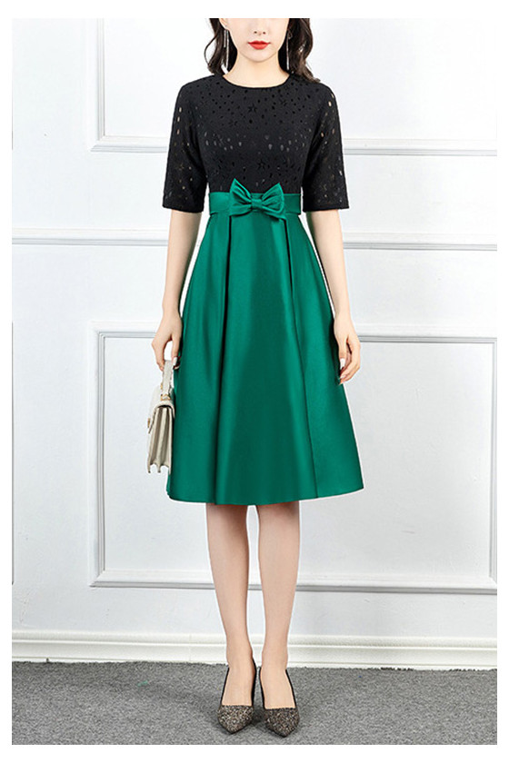 Green With Black Knee Length Party Dress With Sleeves - $60.48 #S1650 ...