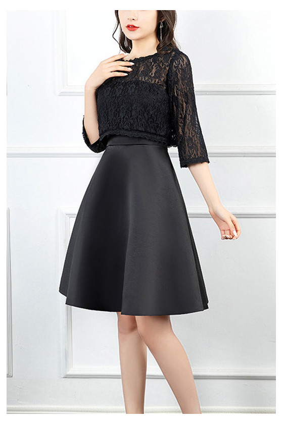 Little Black Aline Party Dress With Lace Jacket #S1651