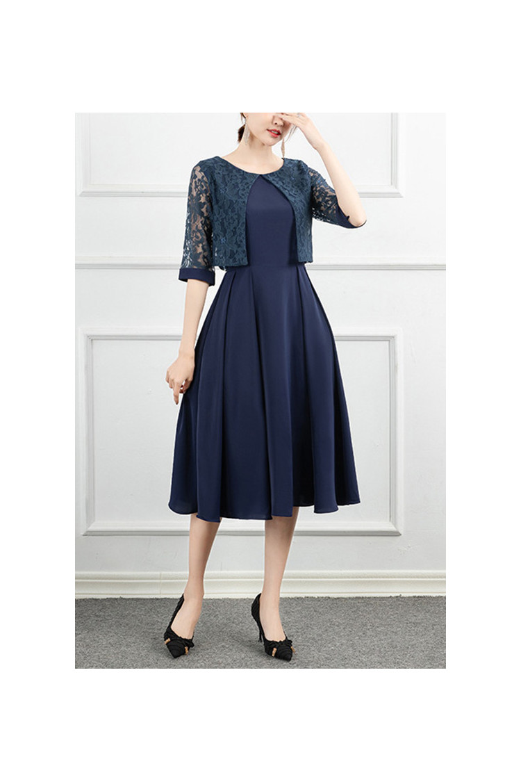 Sheath / Column Mother of the Bride Dress Wedding Guest Elegant Plus Size  Square Neck Knee Length Satin Lace Short Sleeve Wrap Included Jacket Dresses  with Pleats Appliques 2024 2024 - $155.99