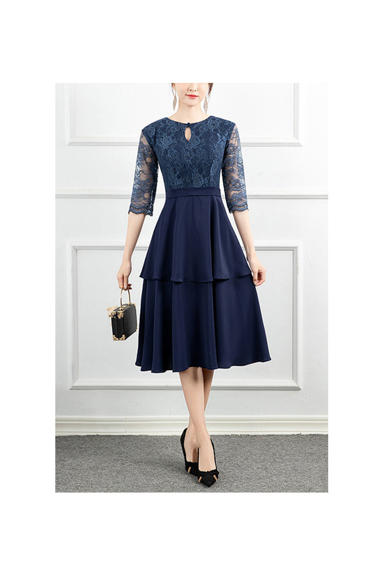 Knee Length Navy Blue Wedding Guest Dress With Half Sleeves - $65.4768 ...