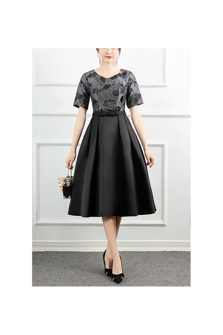 Women Pleated Tea Length Party Dress With Short Sleeves - $70.4808 # ...