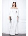 White Off The Shoulder Long Formal Dress With Butterfly Sleeves - CK629