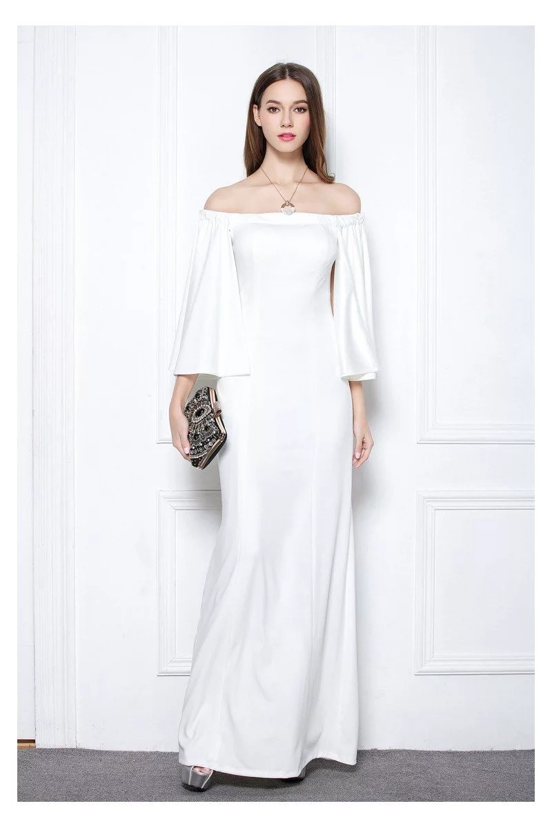 White Off The Shoulder Long Formal Dress With Butterfly Sleeves - $124 ...