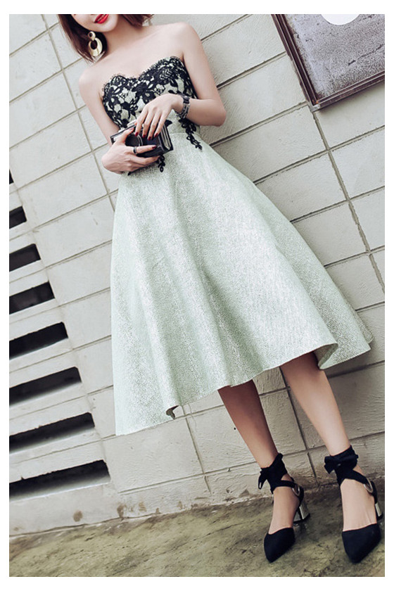 slim fit dress slacks Berylove Women Cute Light Green One Shoulder Homecoming Dress A Line Tulle Floral Embroidery Mini Dress, Black / US4 main image 0