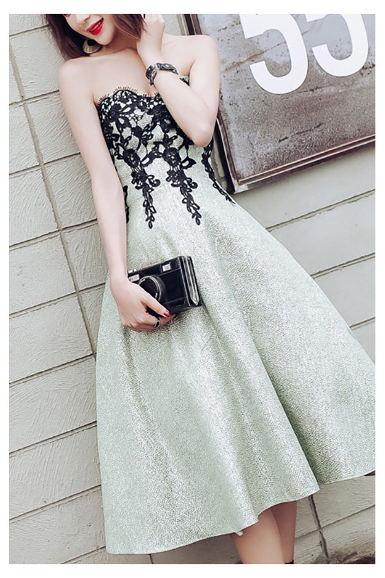 Strapless Light Green Homecoming Dress With Black Lace
