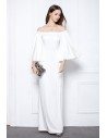 White Off The Shoulder Long Formal Dress With Butterfly Sleeves - CK629