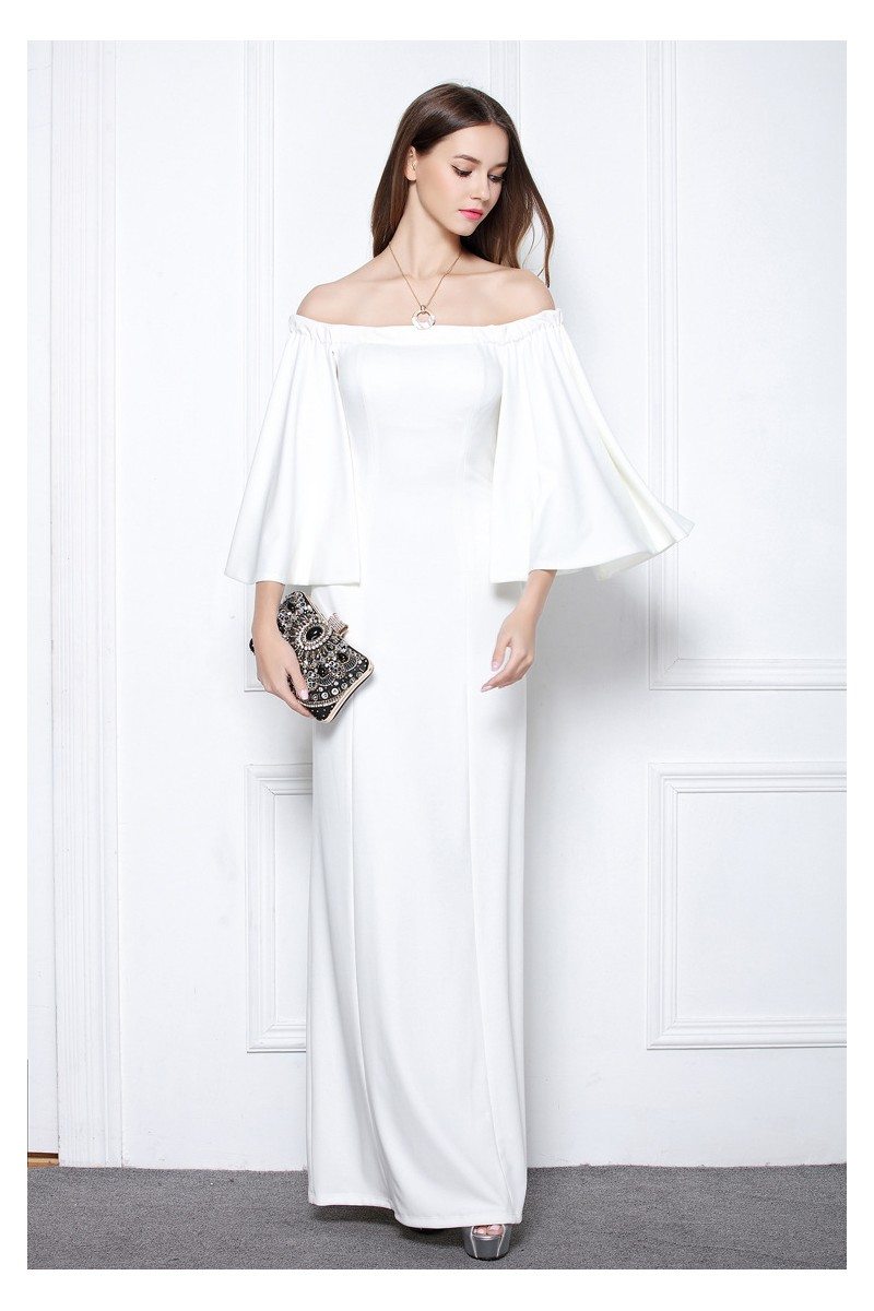 White Off The Shoulder Long Formal Dress With Butterfly Sleeves - $116. ...
