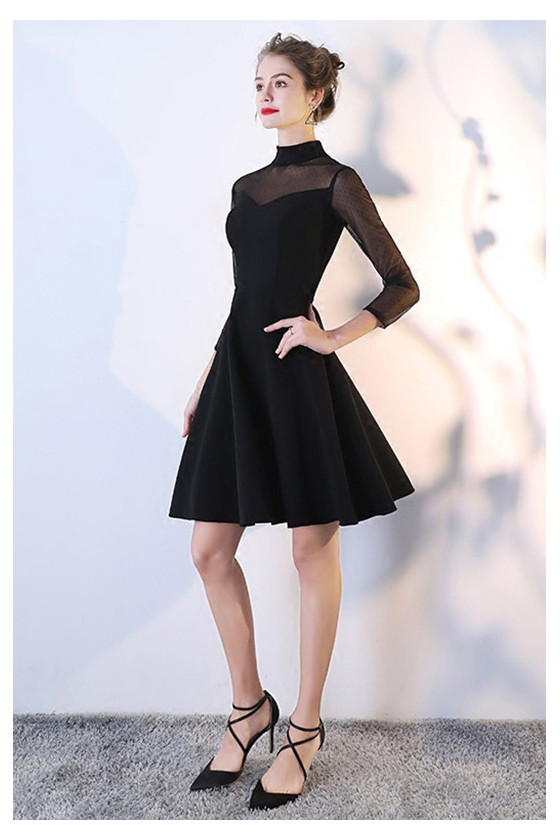 Little Black Short Homecoming Dress Retro With High Neck - $59.4792 #S1681  - SheProm.com