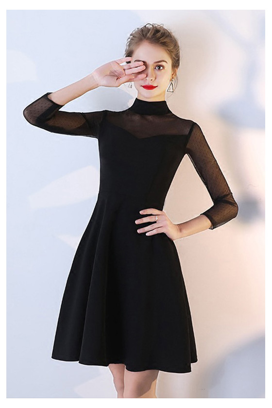 Little Black Short Homecoming Dress Retro With High Neck - $59.4792 #S1681  - SheProm.com