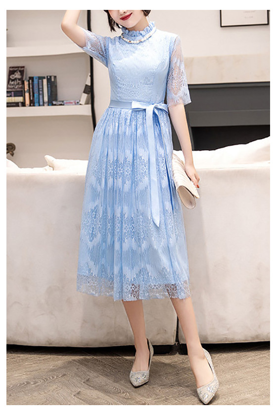 Elegant Lace Midi Wedding Party Dress With Lace Half Sleeves