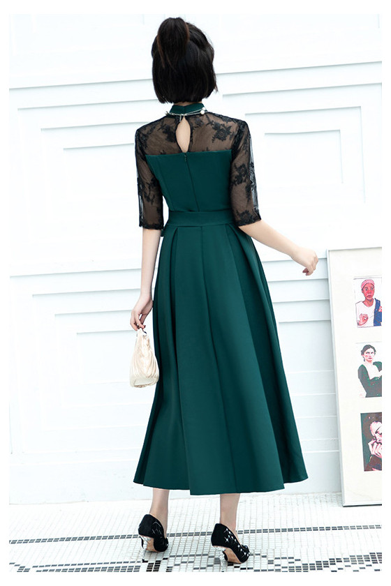 Special High Neck Green Wedding Party Dress With Sleeves 71.4816 
