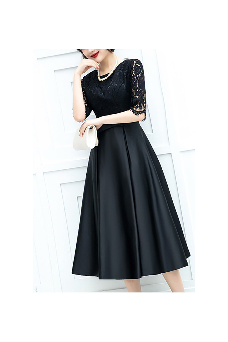 Retro Black Tea Length Satin Homecoming Party Dress With Sleeves - $53. ...