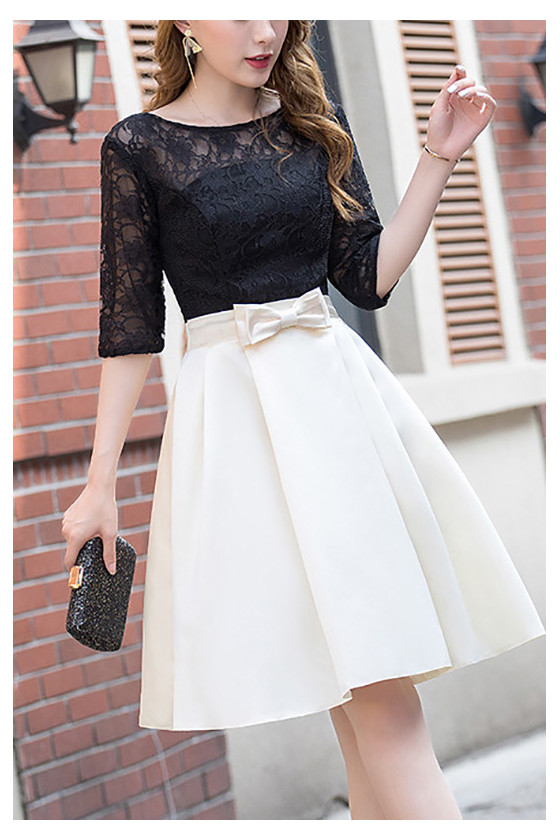 Short Cute Pleated Hoco Party Dress With Lace Sleeves