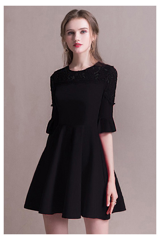 Modest Little Black Short Homecoming Dress With Sleeves