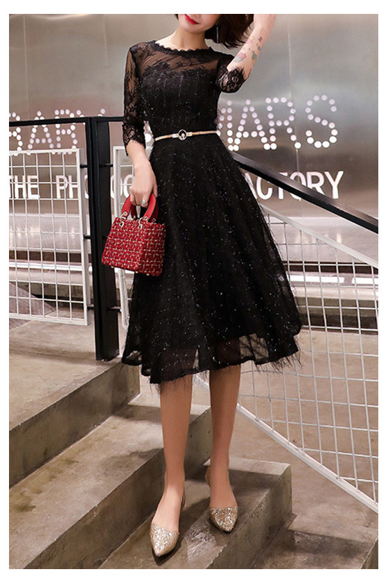 knee length dresses for ladies Shop Mommy and Me Dresses for Christmas Party - Matching Mother Daughter Dresses - Black Lace Dress for Mommy and Me - Christmas Outfits main image 1