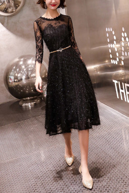 Black Lace Party Dress With...