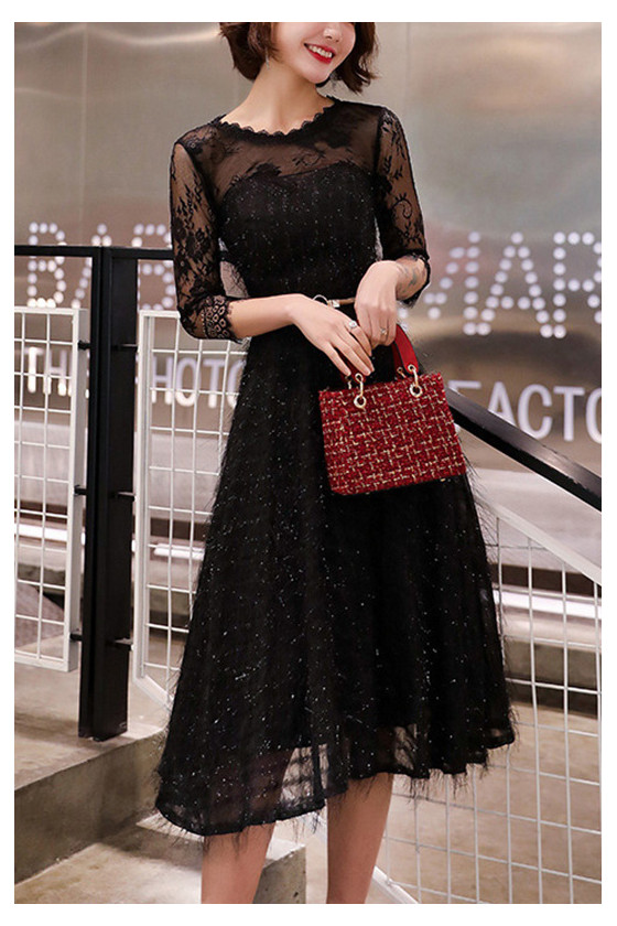 Clothing : Bodycon Dresses : 'Cicera' Black Lace Dress