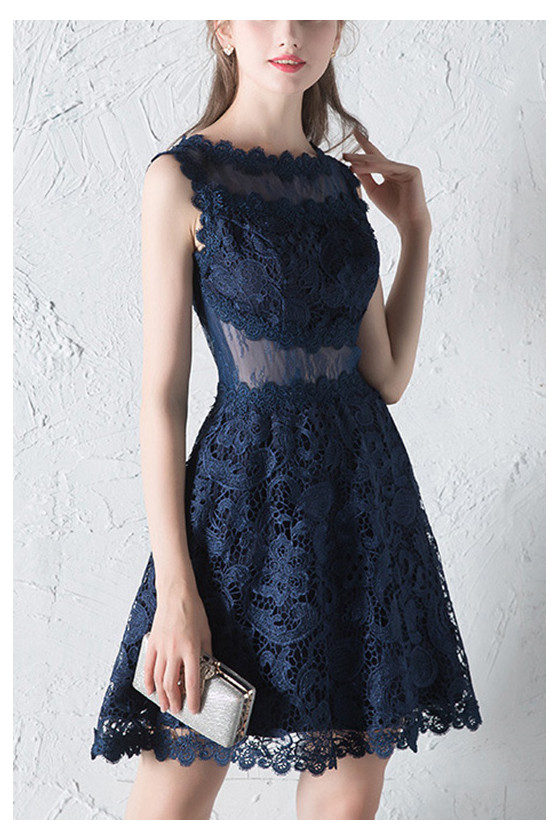 Navy Lace Skater Dress