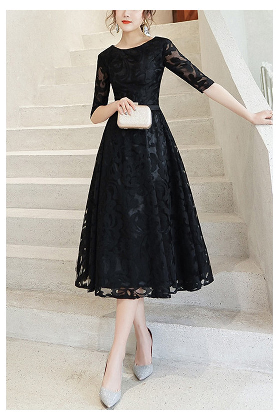 Black Lace Tea Length Party Dress With Half Sleeves - $65.4768 #S1707 - SheProm.com Black Lace Tea Length Party Dress With Half Sleeves - $65.4768 #S1707 - SheProm.com