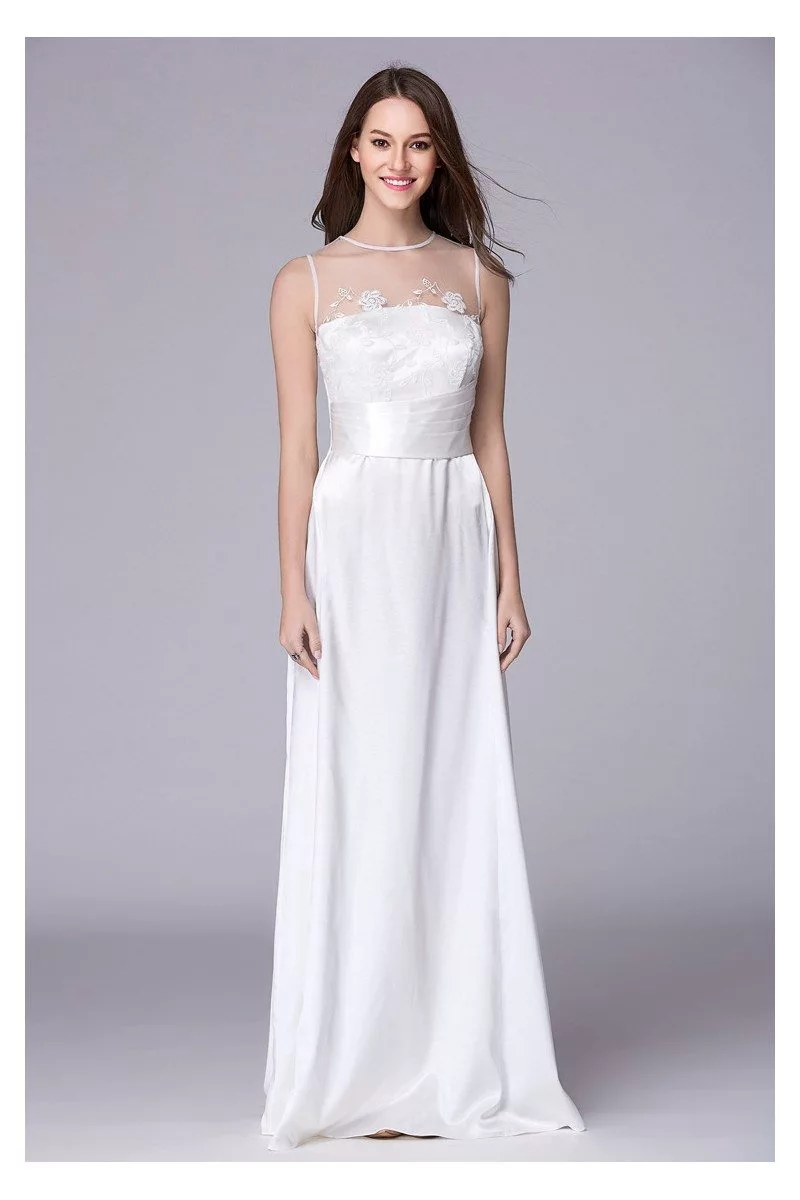 Sleeveless Pure White Long Evening Dress - $85 #CK496 - SheProm.com
