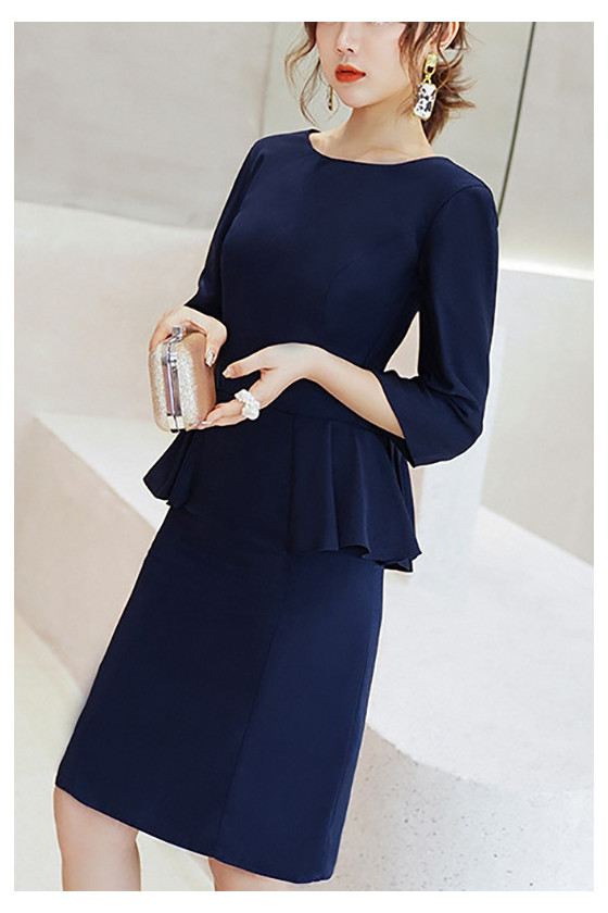 Navy Blue Short Bodycon Party Dress With 3/4 Sleeves