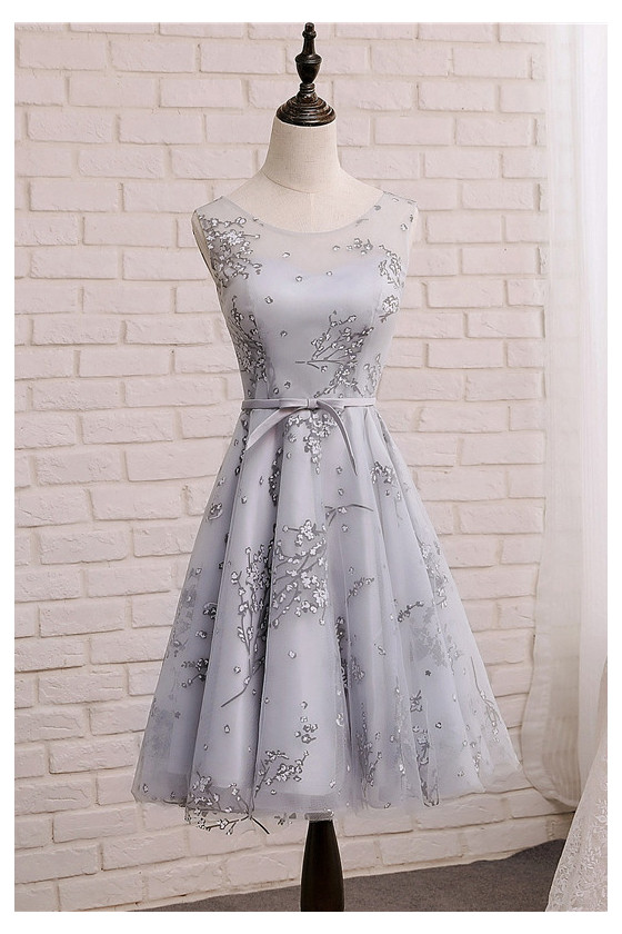 Grey Tulle Homecoming Dress Sleeveless With Laceup
