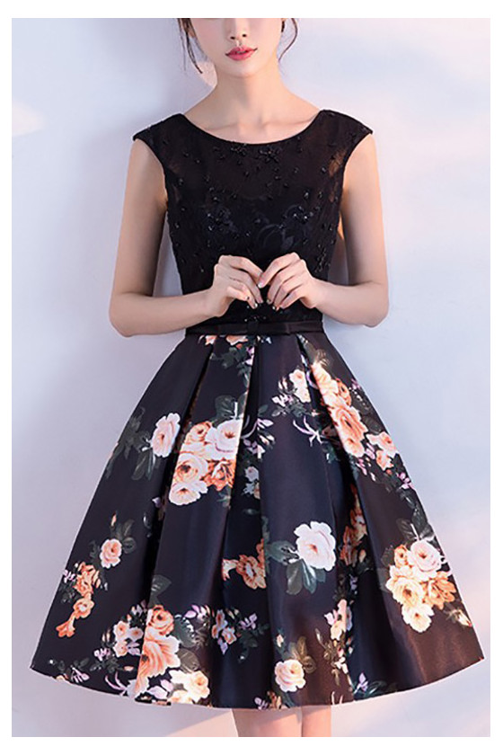 Floral Prints Short Homecoming Dress Pleated Skirt