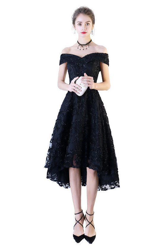 Little Black High Low Homecoming Dress With Off Shoulder