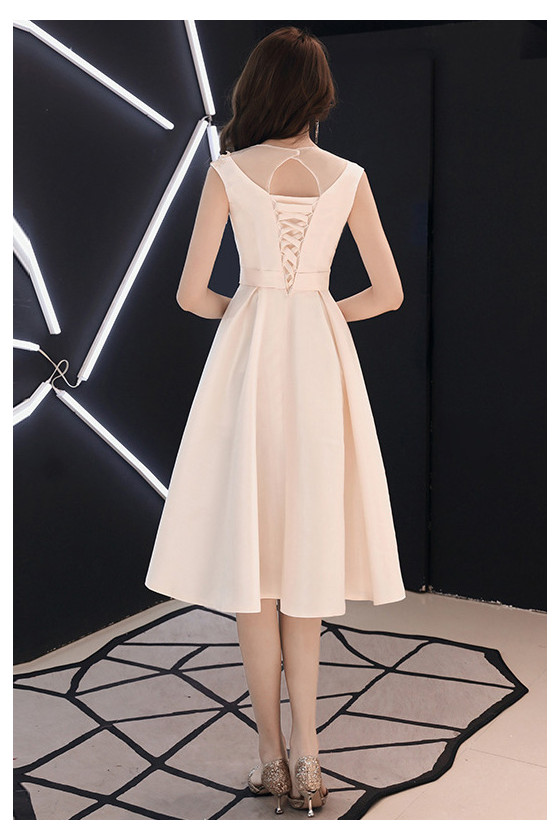Champagne Satin Midi Pleated Homecoming Party Dress Sleeveless - $65. ...