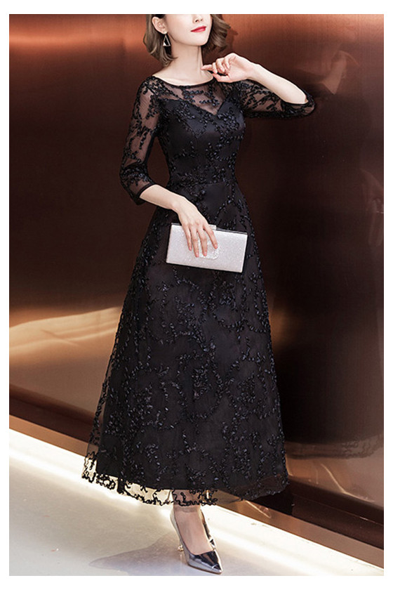calf length black dress Front double split maxi goth formal dress main image 1