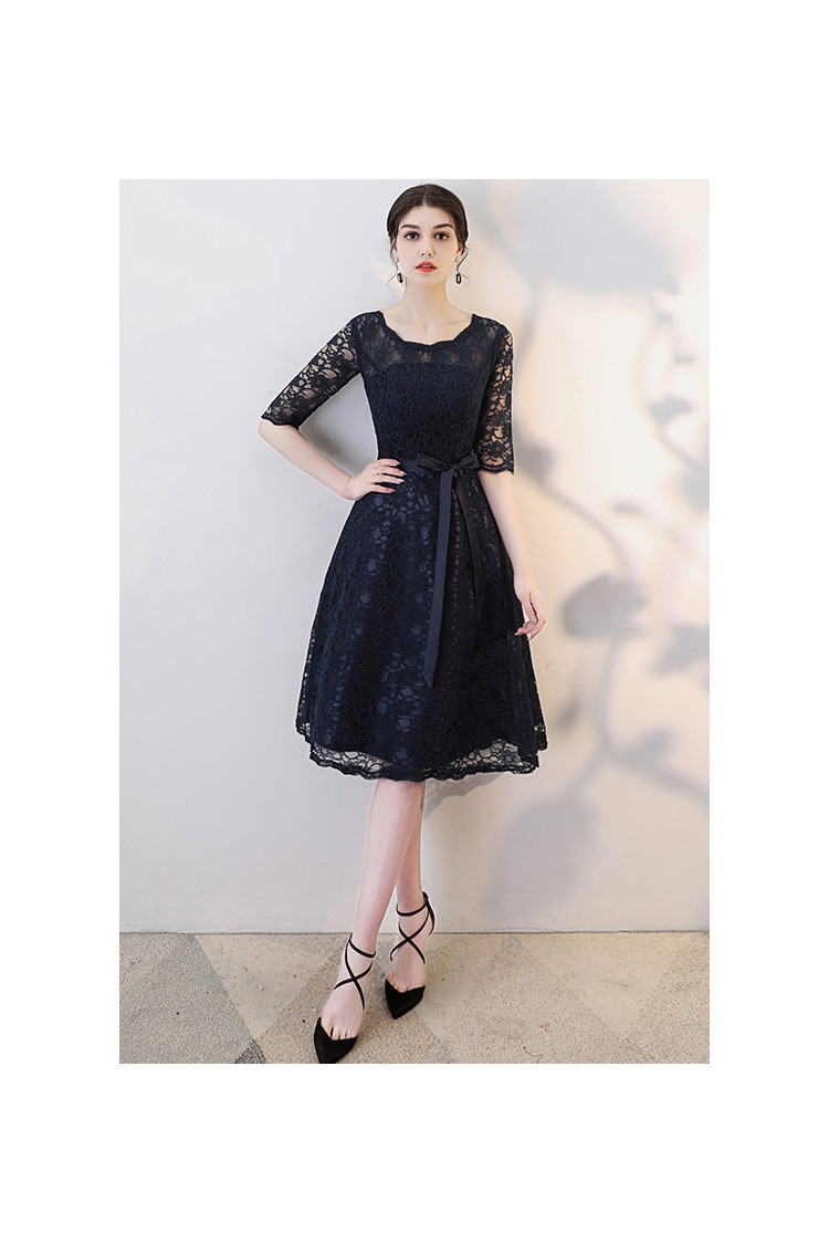 Half Sleeved Black Lace Homecoming Party Dress With Sash - $65.4768 # ...