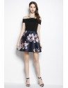 Black Floral Print Off The Shoulder Short Dress - CK2053