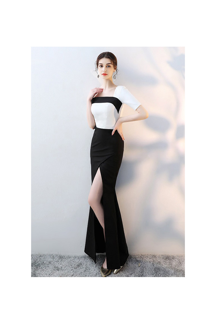 V Neck Open Back Black Velvet Top White Long Prom Dress, V Neck Black –  abcprom