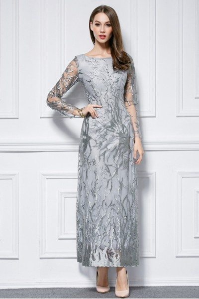 Embroidery Tulle Long Sleeve Formal Dress - $131 #CK448 - SheProm.com