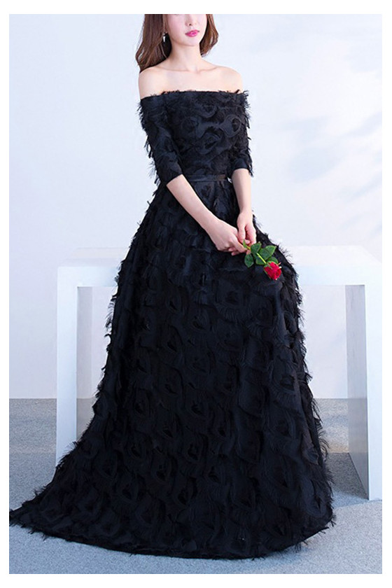 Gorgeous Off Shoulder Long Black Evening Party Dress With Sleeves - $91 ...