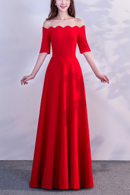 Long Red Simple Party Dress...