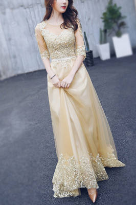 Gold Short Tulle Lace...