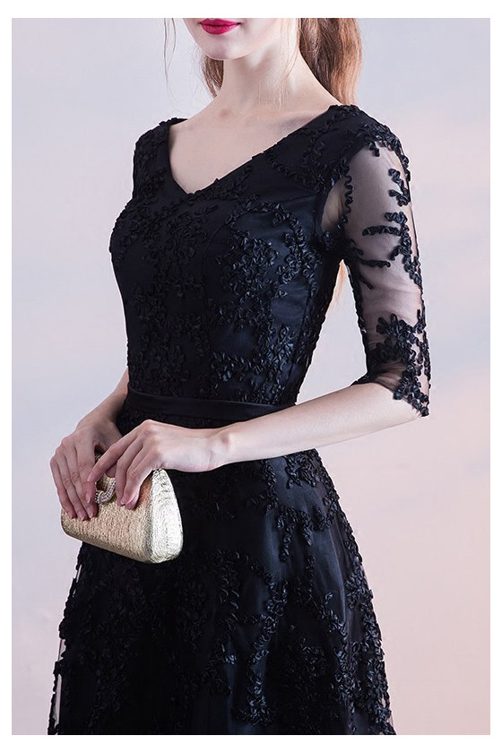 strapless open back dress Party Wear Black Color Embroidered Work Gown