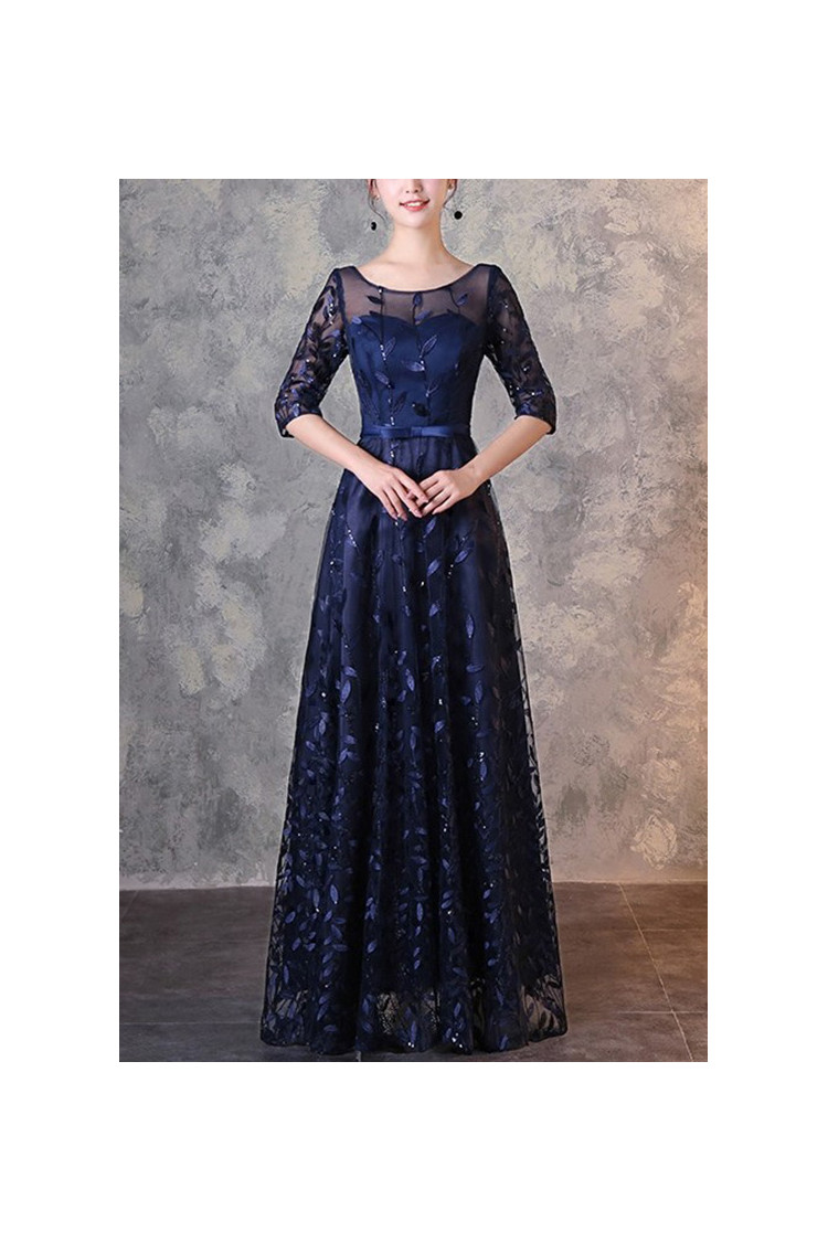 Navy Blue Elegant Long Formal Party Dress With Keyhole Back - $85.4784 ...