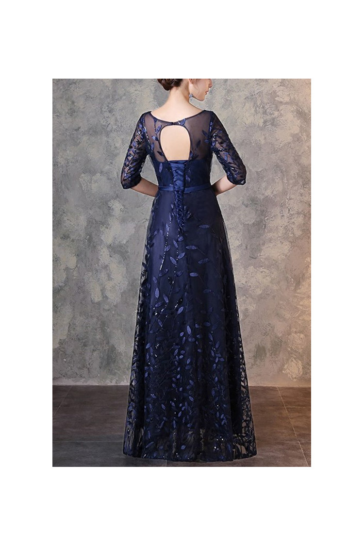 Navy Blue Elegant Long Formal Party Dress With Keyhole Back - $85.4784 ...