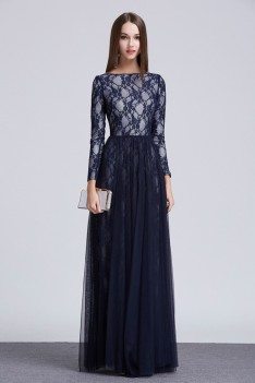 Lace Tulle Long Sleeve Prom Dress