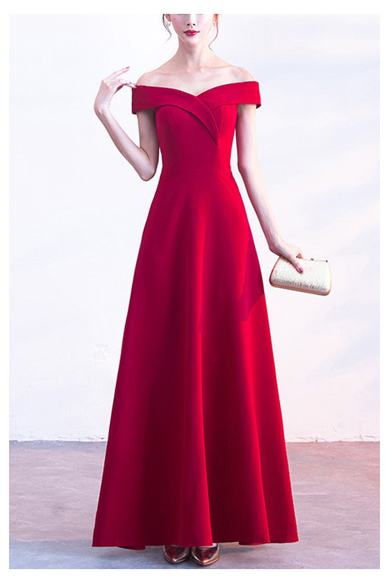 Simple Off Shoulder Aline Long Red Party Dress