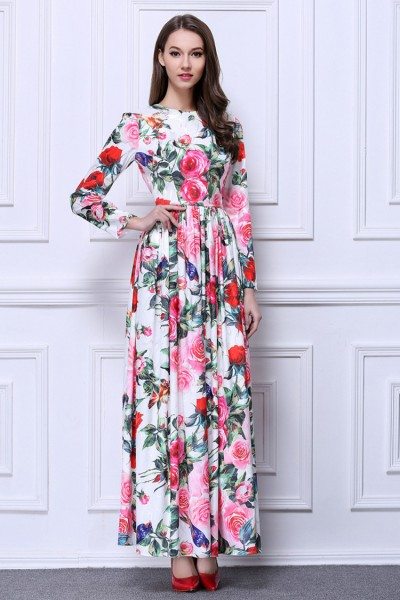Colorful Floral Print Long Sleeve Dress - $89 #CK482 - SheProm.com